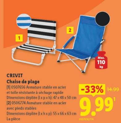 CRIVIT Chaise de plage