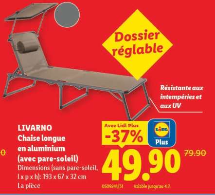 LIVARNO Chaise longue en aluminium (avec pare-soleil)