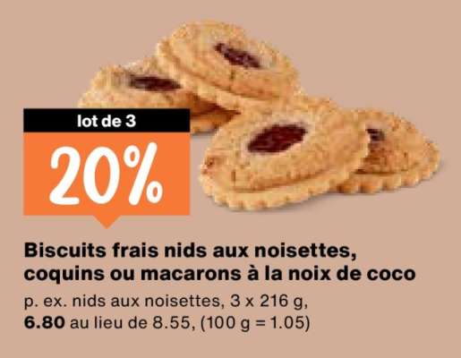 Biscuits frais nids aux noisettes, coquins ou macarons à la noix de coco