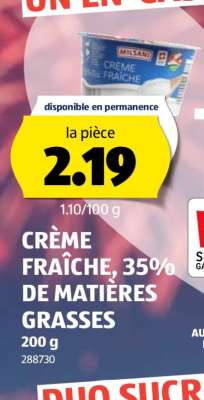 CRÈME FRAÎCHE, 35% DE MATIÈRES GRASSES
