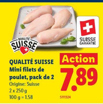 QUALITÉ SUISSE Mini filets de poulet, pack de 2