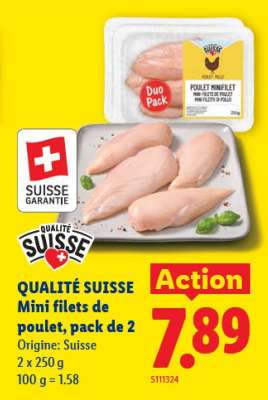 QUALITÉ SUISSE Mini filets de poulet, pack de 2