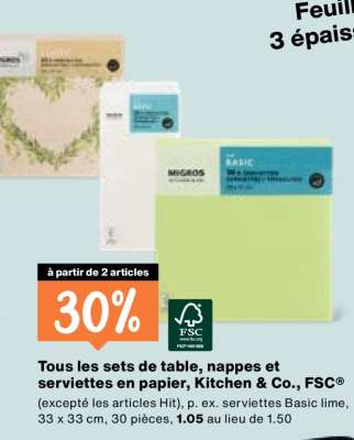 Tous les sets de table, nappes et serviettes en papier, Kitchen & Co., FSC®