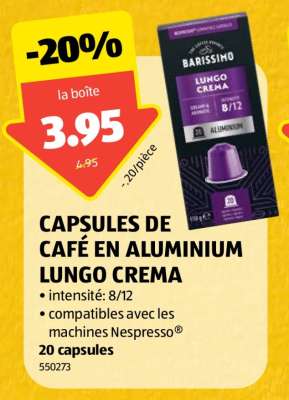 CAPSULES DE CAFÉ EN ALUMINIUM LUNGO CREMA