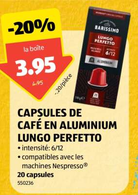 CAPSULES DE CAFÉ EN ALUMINIUM LUNGO PERFETTO
