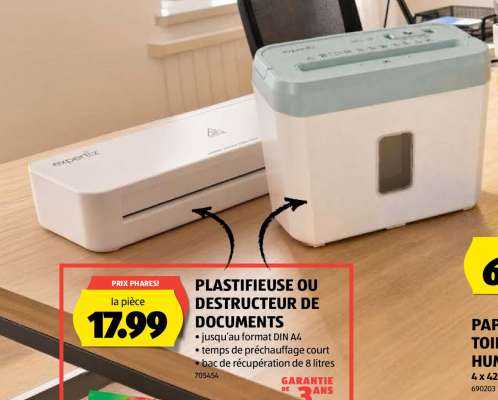 PLASTIFIEUSE OU DESTRUCTEUR DE DOCUMENTS