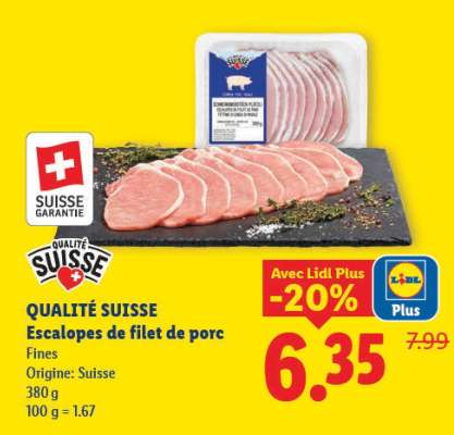 QUALITÉ SUISSE Escalopes de filet de porc
