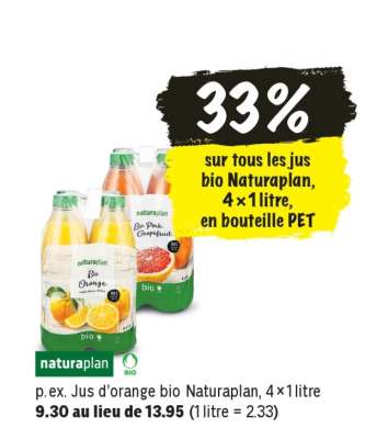 Jus d'orange bio Naturaplan, 4×1 litre