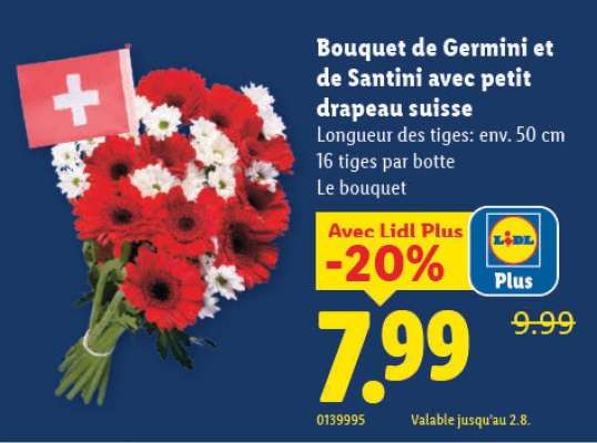 Bouquet de Germini et de Santini avec petit drapeau suisse
