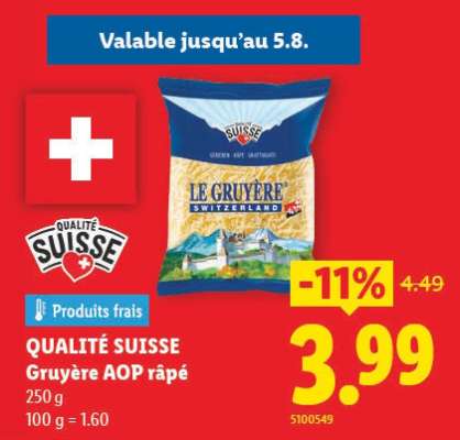 QUALITÉ SUISSE Gruyère AOP râpé