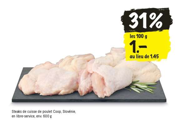 Steaks de cuisse de poulet Coop, Slovénie