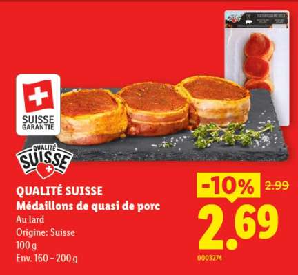 QUALITÉ SUISSE Médaillons de quasi de porc