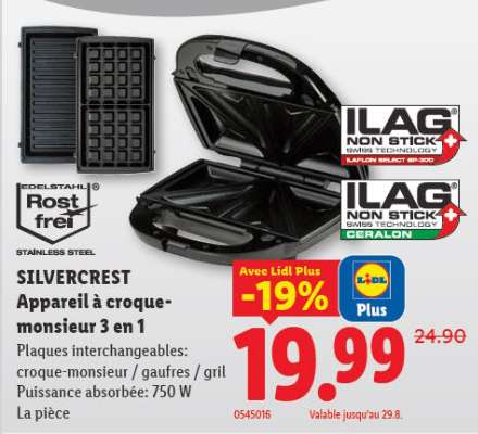 SILVERCREST Appareil à croque-monsieur 3 en 1