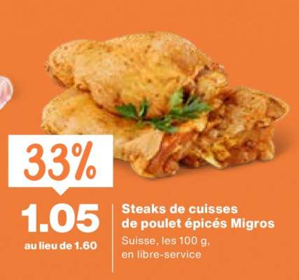 Steaks de cuisses de poulet épicés Migros