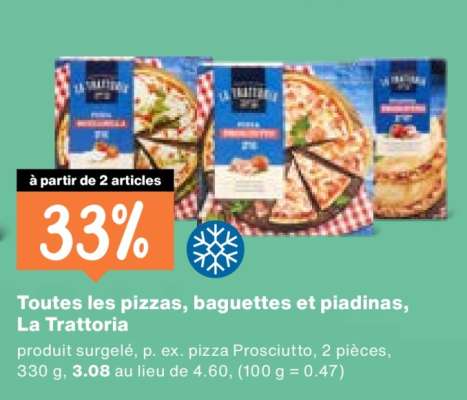 Toutes les pizzas, baguettes et piadinas, La Trattoria