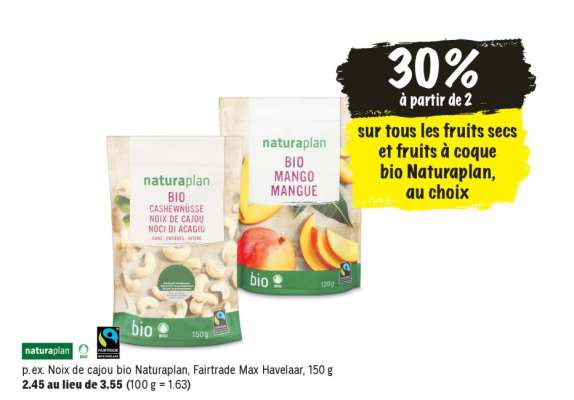 Noix de cajou bio Naturaplan, Fairtrade Max Havelaar, 150 g