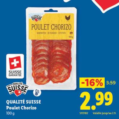 QUALITÉ SUISSE Poulet Chorizo