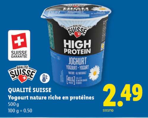 QUALITÉ SUISSE Yogourt nature riche en protéines