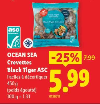 OCEAN SEA Crevettes Black Tiger ASC