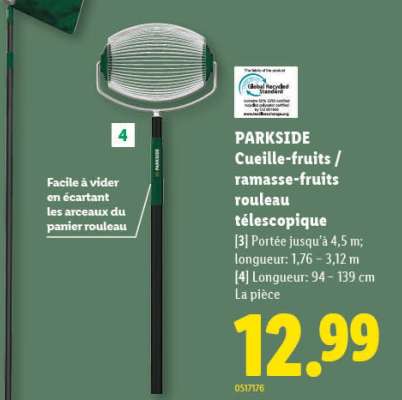PARKSIDE Cueille-fruits / ramasse-fruits rouleau télescopique