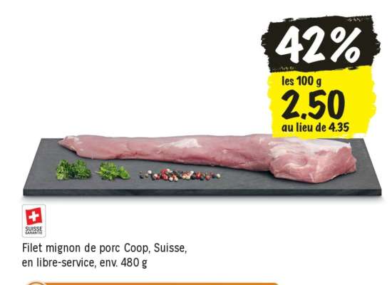 Filet mignon de porc Coop, Suisse