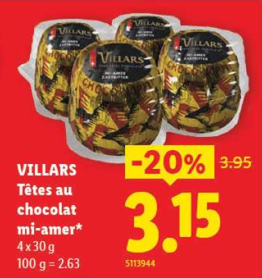 VILLARS Têtes au chocolat mi-amer