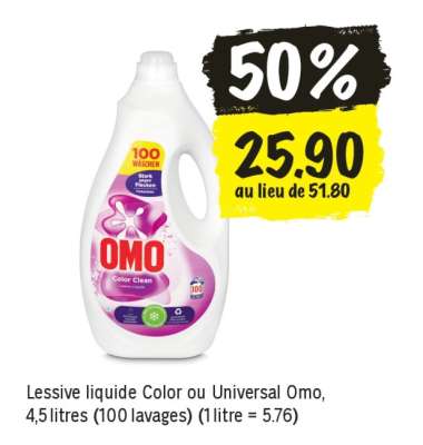 Lessive liquide Color ou Universal Omo