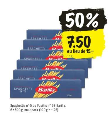 Spaghettis n° 5 ou Fusillis n° 98 Barilla
