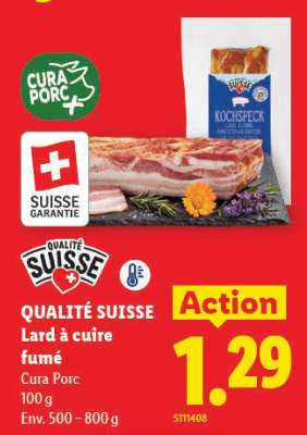 QUALITÉ SUISSE Lard à cuire fumé