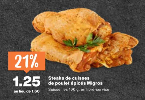 Steaks de cuisses de poulet épicés Migros