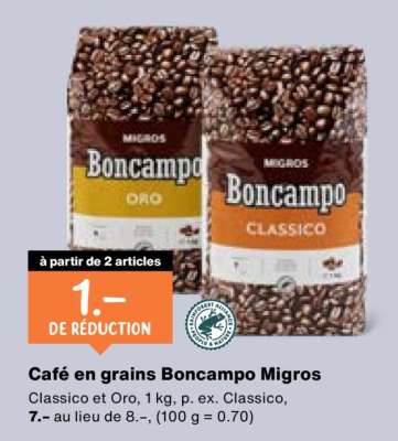 Café en grains Boncampo Migros