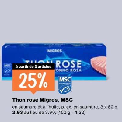 Thon rose Migros, MSC