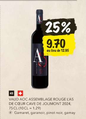 VAUD AOC ASSEMBLAGE ROUGE L’AS DE CŒUR CAVE DE JOLIMONT 2024