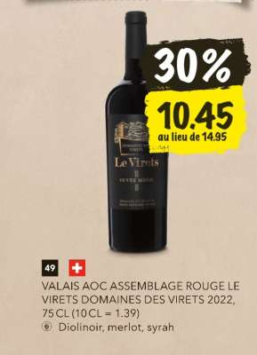 VALAIS AOC ASSEMBLAGE ROUGE LE VIRETS DOMAINES DES VIRETS 2022