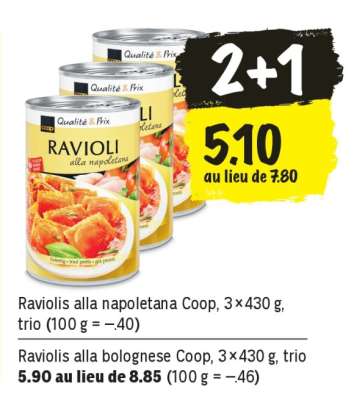Raviolis alla napoletana Coop, 3×430 g, trio