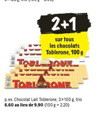 Chocolat Lait Toblerone, 3 x 100 g, trio