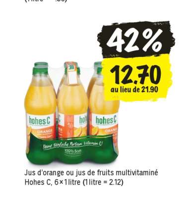 Jus d’orange ou jus de fruits multivitaminé Hohes C