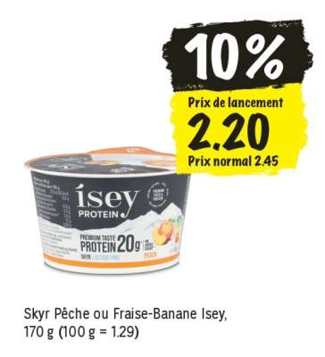 Skyr Pêche ou Fraise-Banane Isey