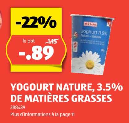 YOGOURT NATURE, 3.5% DE MATIÈRES GRASSES