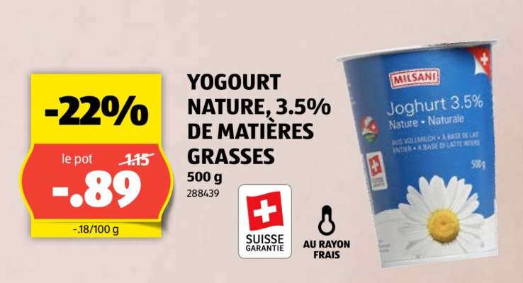 YOGOURT NATURE, 3.5% DE MATIÈRES GRASSES