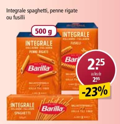 Integrale spaghetti, penne rigate ou fusilli