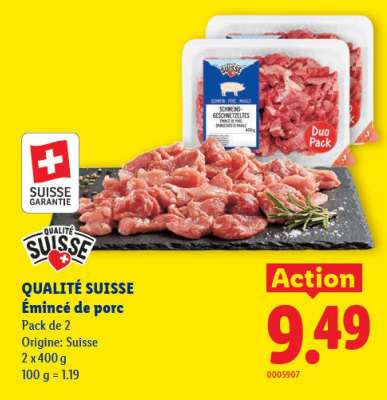 QUALITÉ SUISSE Émincé de porc