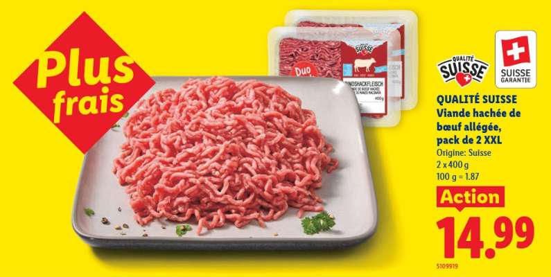 QUALITÉ SUISSE Viande hachée de bœuf allégée, pack de 2 XXL