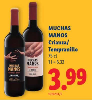 MUCHAS MANOS Crianza / Tempranillo
