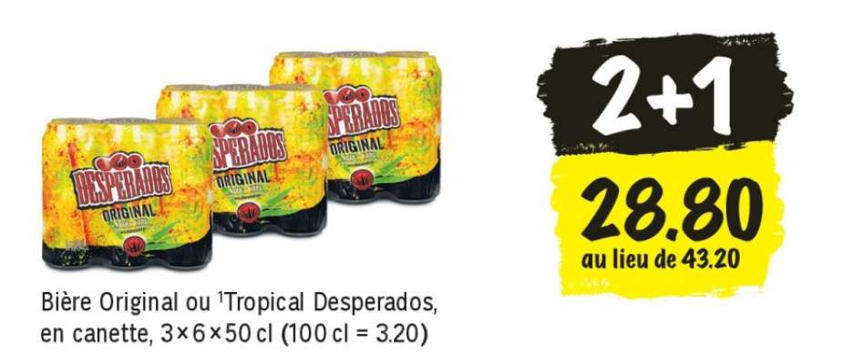 Bière Original ou 'Tropical Desperados, en canette, 3×6×50 cl