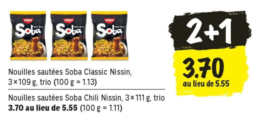 Nouilles sautées Soba Chili Nissin, 3×111 g, trio