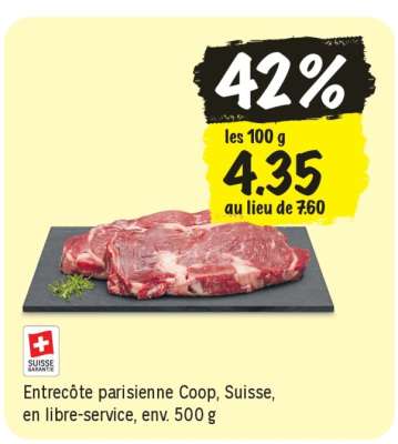 Entrecôte parisienne Coop, Suisse