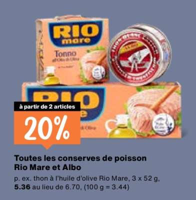 Toutes les conserves de poisson Rio Mare et Albo