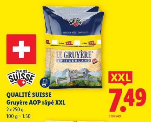 QUALITÉ SUISSE Gruyère AOP râpé XXL