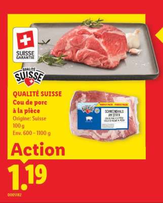 QUALITÉ SUISSE Cou de porc à la pièce